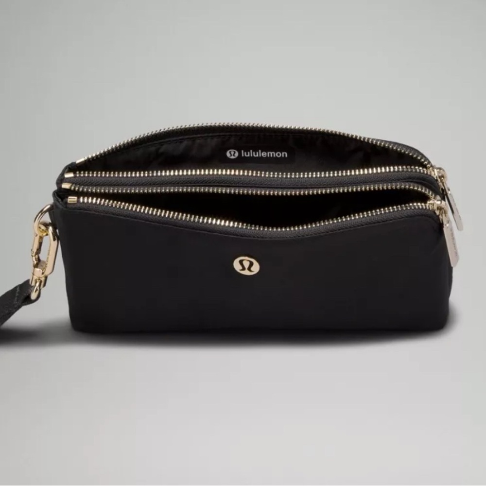 Lululemon athletica Black Cosmetic Bag with Gold Accents NWOT